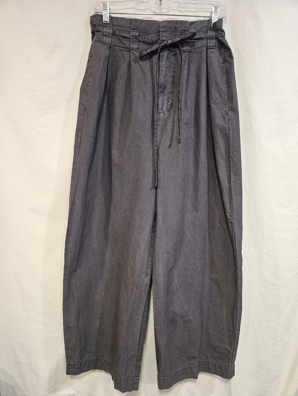 Free People Women's Wide-Leg Drawstring Chinos - Charcoal Gray